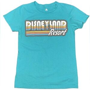 Disneyland Resort teal retro rainbow logo resort-wear Disney adult Tee NWOT S